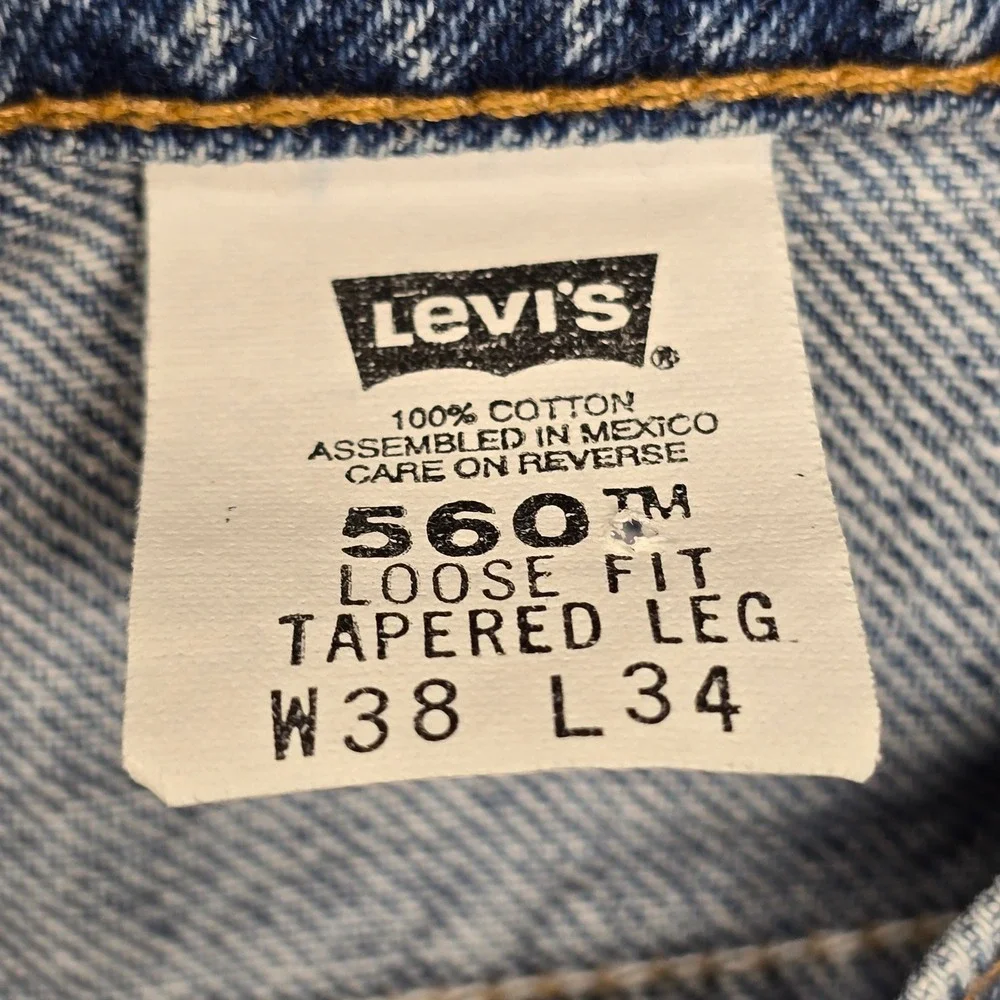Vintage 1996 Levis 560 Orange Tab Loose Fit Jeans Mens 38x34 Blue Denim Tapered